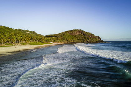 France, Ile de la Reunion, la côte à Petite-Ile et la plage de grand-Anse au pied de piton Grande-Anse (vue aérienne)