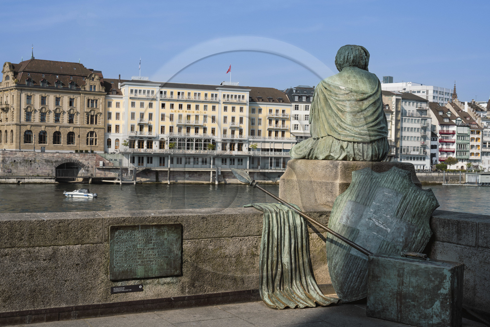 Switzerland, Basel, Helvetia, who is the feminine allegory symbolising Switzerland, seated on the Mittlere Brücke