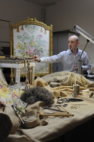 France, Yvelines, Chateau de Versailles, the castle restoration workshop, tapestry workshop, Jerome Lebouc