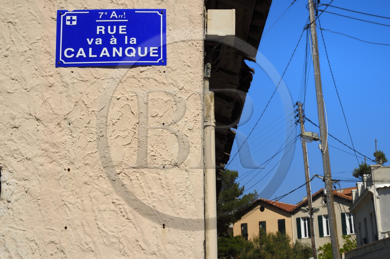 France, Bouches-du-Rhône (13), Marseille, quartier d'Endoume, Malmousque, Plaque de rue, Rue de la Calanque à la Calanque de Malmousque