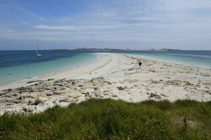 France, Finistère (29), La Foret Fouesnant, archipel des Glénan, la banc de sable fin de l'Ile de Guiriden