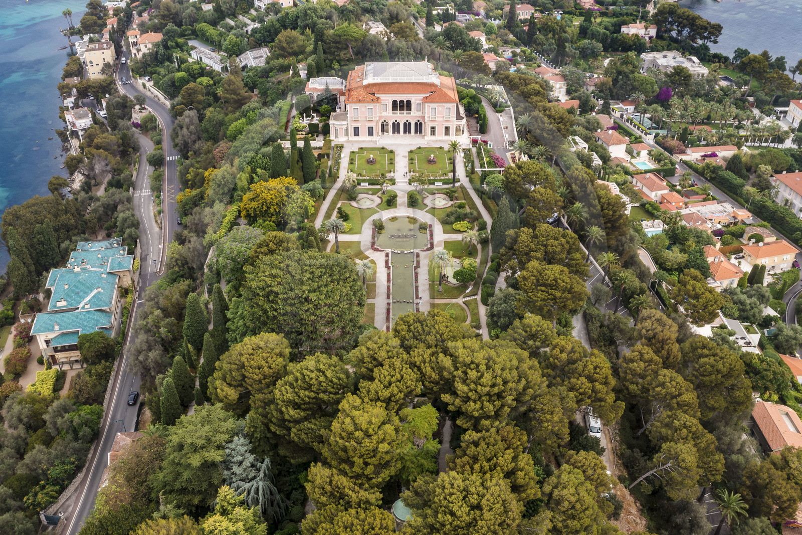 France, Alpes-Maritimes, Saint Jean Cap Ferrat, Villa and Gardens Ephrussi de Rothschild (aerial view)