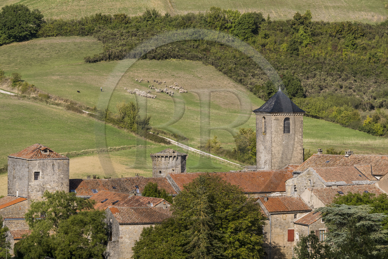 France, Aveyron, Causses and the Cévennes, cultural landscape of Mediterranean agro-pastoralism, listed as World Heritage by UNESCO, Sainte-Eulalie-de-Cernon on the road to Santiago de Compostela