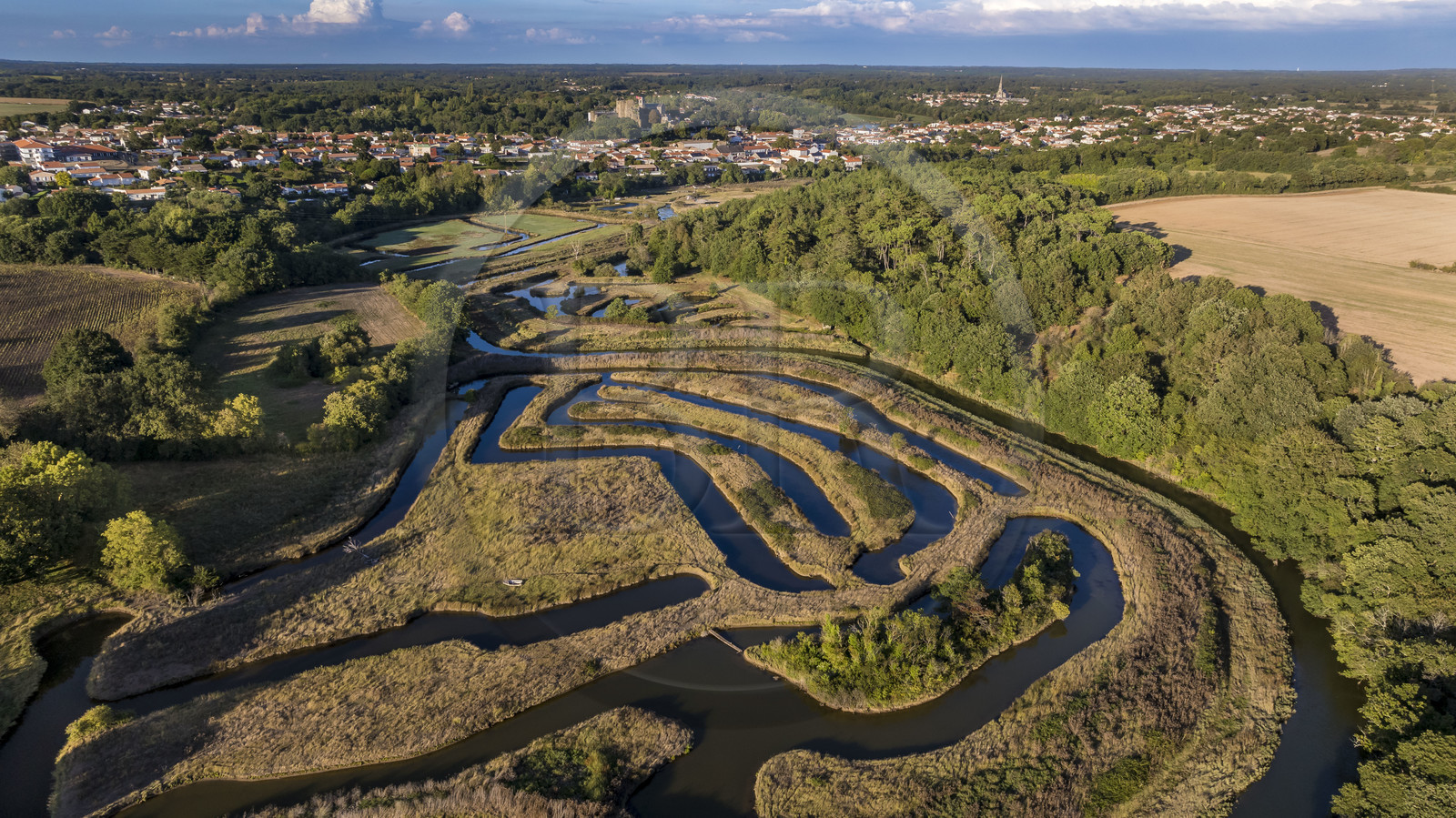 France, Vendée (85), Talmont-Saint-Hilaire, marais aménagés pour la pisciculture de dorades, mulets et anguilles