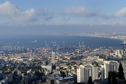 Israel, Haifa, downtown and the port seen from Mount Carmel