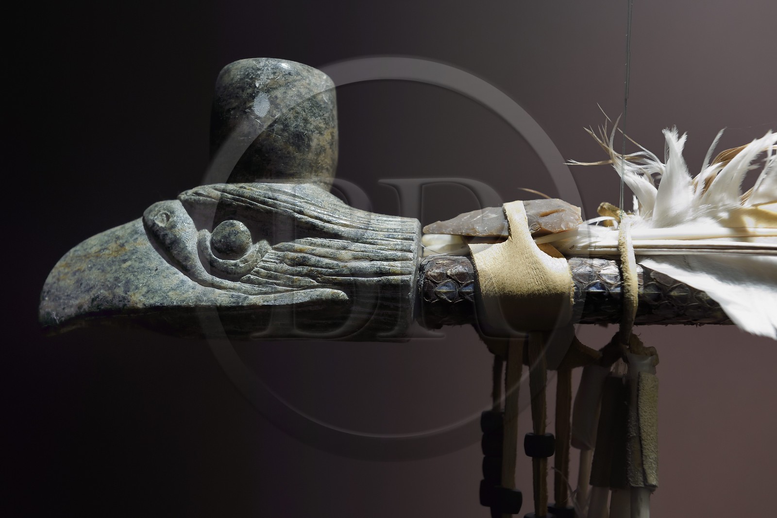 France, Dordogne (24), Périgord Pourpre, Bergerac, Musée d’anthropologie du tabac dans la Maison Peyrarède édifiée en 1604, tête de callumet (réserve sioux sud Dakota)