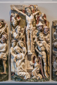 France, Paris, Musée de Cluny - Musée national du Moyen-Age (Middle Ages Museum in the former Hotel de Cluny), panels from a Passion altarpiece, England, late 15th century, gypsum alabaster, partial polychromy (detail)