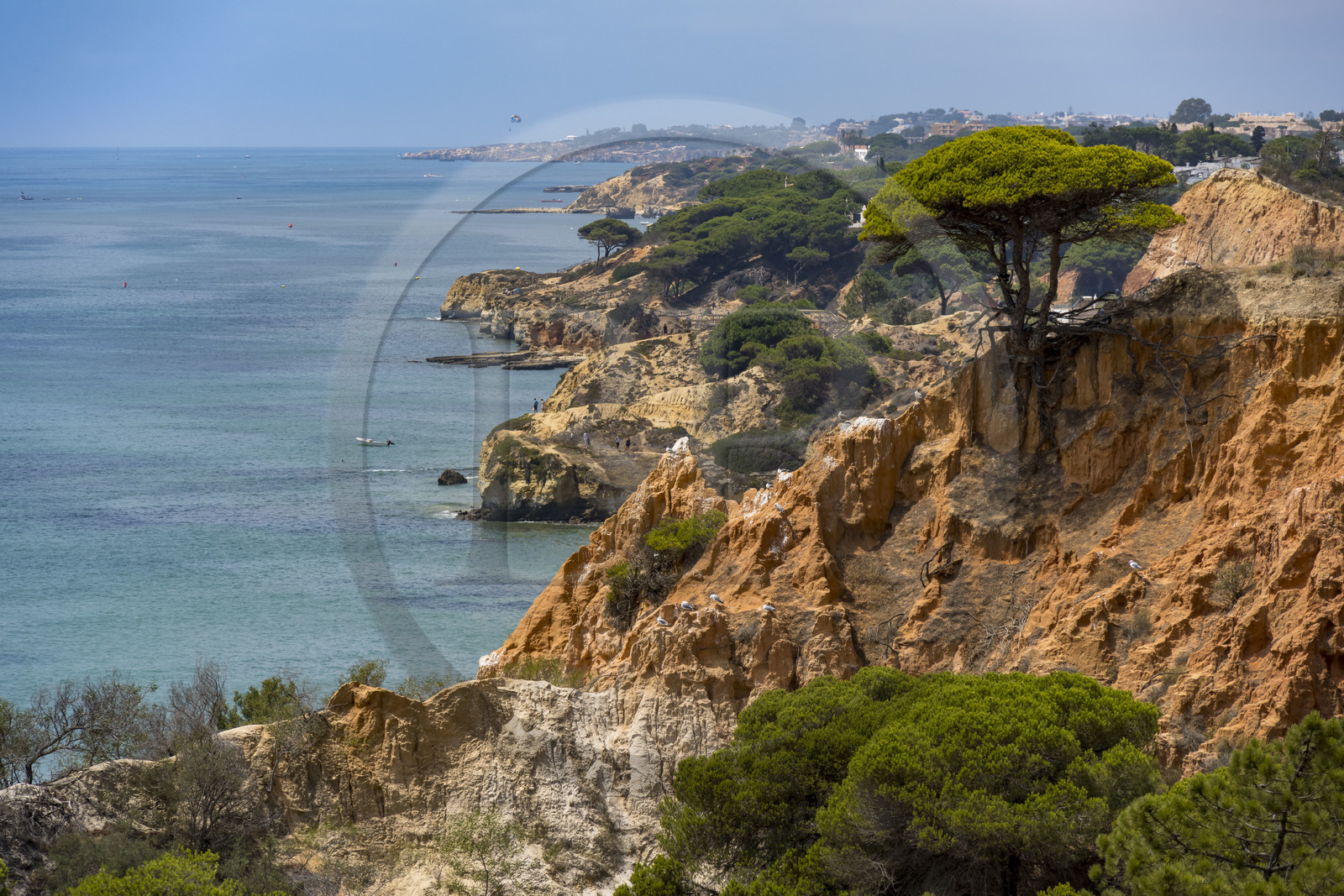 Portugal, Algarve, Olhos de Agua, la plage de Praia da Falésia surplombée par ses falaises rouges