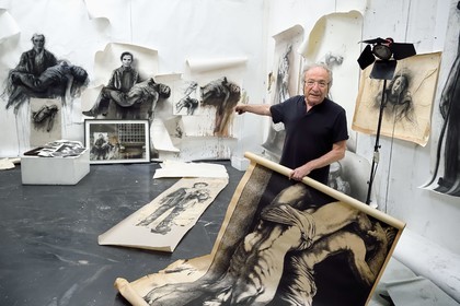 France, Ivry sur Seine, the artist Ernest Pignon-Ernest in his studio