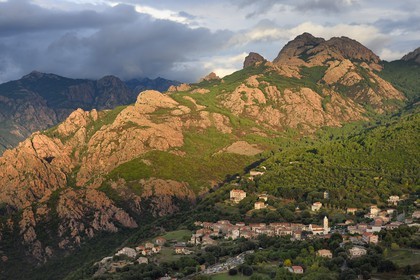 France, Corse du Sud, Porto Gulf, listed as World Heritage by UNESCO, Piana, labelled Les Plus Beaux Villages de France (The Most Beautiful Villages of France), general view