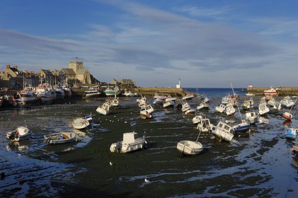 France, Manche, Val de Saire, Barfleur, labelled Les Plus Beaux Villages de France (The Most Beautiful Villages of France), port at low tide