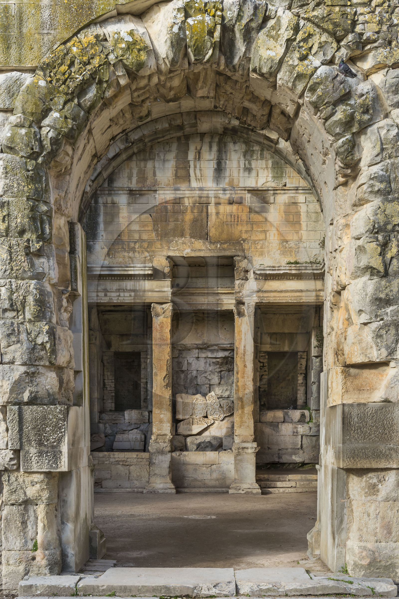 France, Gard, Nimes, Jardins de la Fontaine, the temple of Diana remains of the great sanctuary of the Augusteum dedicated to Augustus