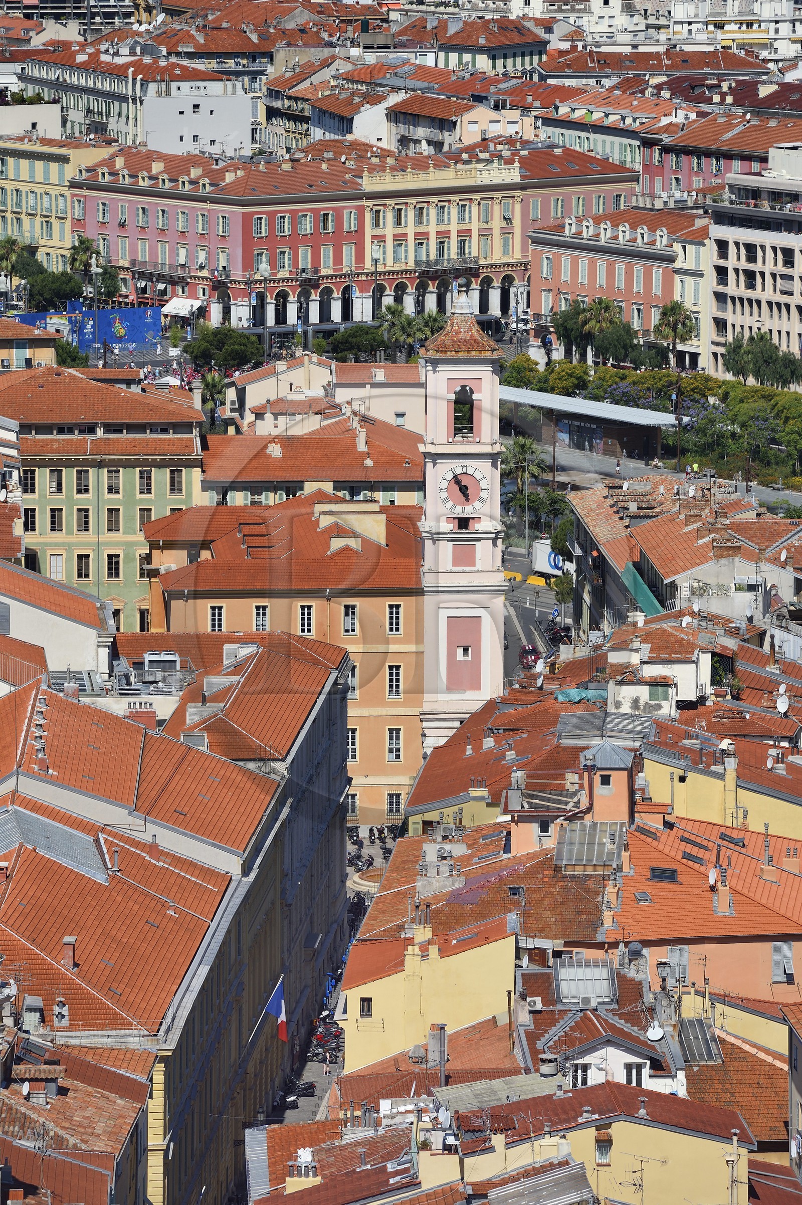 France, Alpes-Maritimes, Nice, Old Town, the Clock Tower and the place Massena in the background