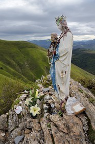 France, Pyrenees Atlantiques, Basque Country, Camino de Santiago (the Way of St. James) on the GR 65 between Saint Jean Pied de Port and Roncesvalles, the Virgin of Biakorri on Urculu Mountain, it was built in this place to protect the flocks from lightning and to guide the pilgrims on the Way of St. James