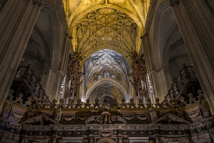 Espagne, Andalousie, Séville, la cathédrale, classé Patrimoine Mondial de l'UNESCO, le chœur arrière (trascoro) baroque réalisé au début du XVIIème siècle