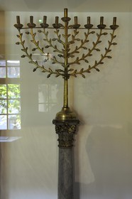 France, Bas Rhin, Strasbourg, old town listed as World Heritage by UNESCO, Musée alsacien (Alsatian museum), late 18th century synagogue candelabra used for Hanukkah