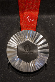 France, Paris, the Monnaie de Paris Museum, 2024 Olympic Games Gold Medal made by the Paris Mint