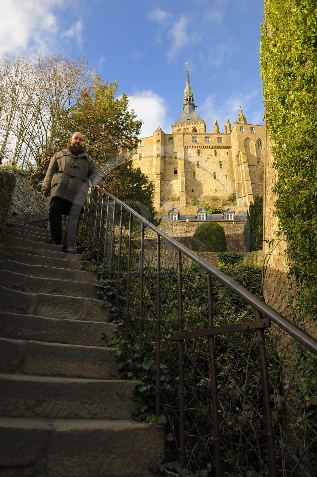 France, Manche (50), Mont-Saint-Michel, classé Patrimoine Mondial de l'UNESCO, escalier des Monteux