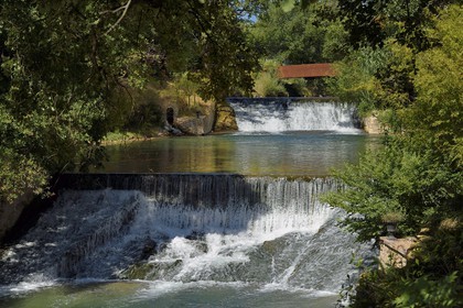 France, Var, Le Muy, Fondation Bernar Venet crossed by the Nartuby river and the tube-bridge in the background