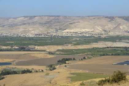Israel, district Nord, Basse Galilée, la vallée du Jourdain et les montagne de Jordanie en arrière plan
