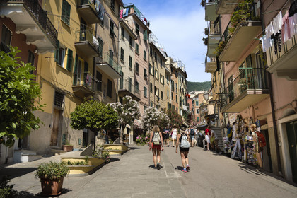 Italy, Liguria, Cinque Terre National Park listed as World Heritage by UNESCO, village of Riomaggiore main street