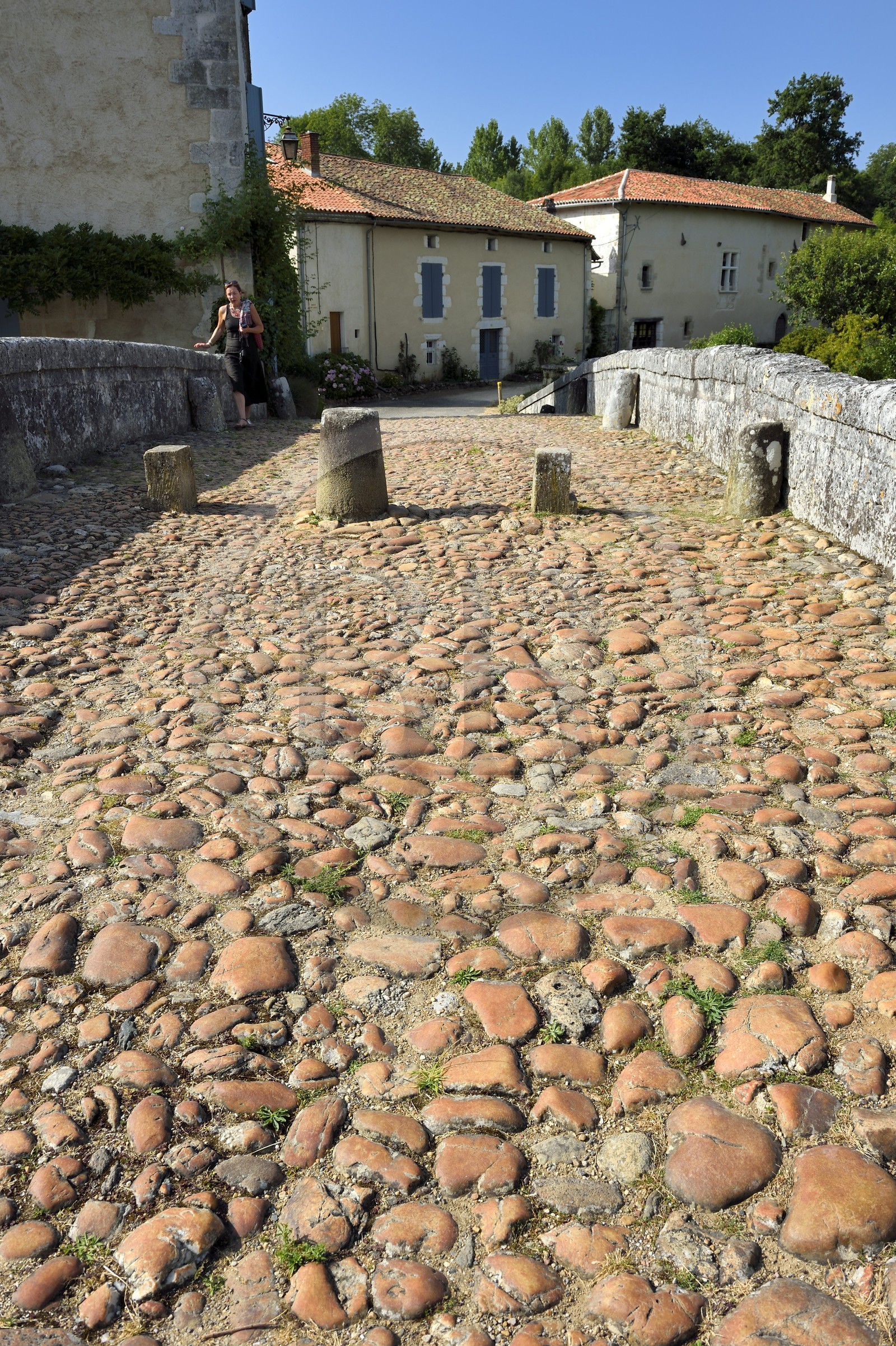 France, Dordogne (24), Périgord Vert, Saint-Jean-de-Côle, labellisé Les Plus Beaux Villages de France, le pont médiéval du XIIème siècle