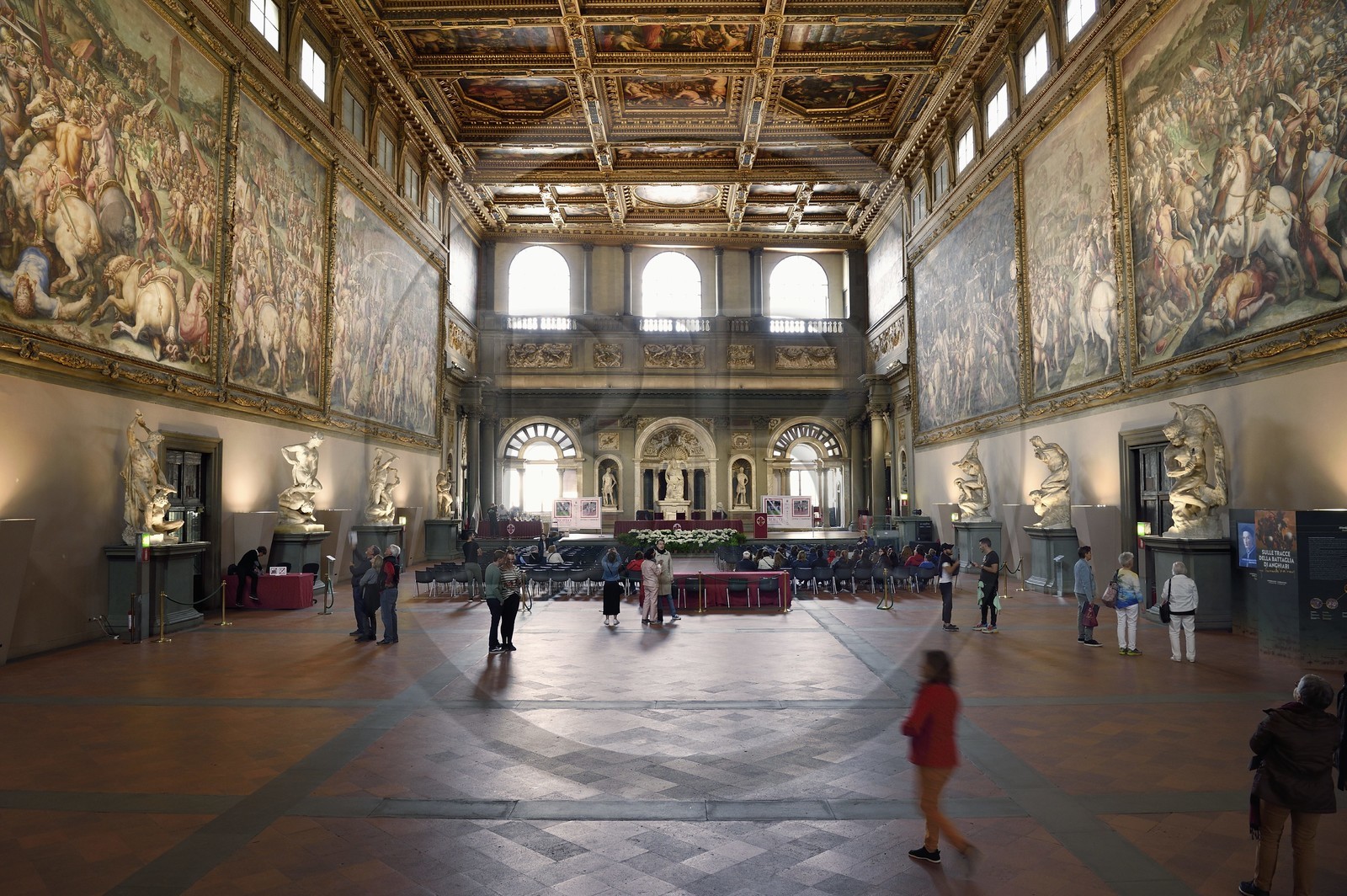 Italy, Tuscany, Florence, listed as World Heritage by UNESCO, the Palazzo Vecchio, Salone dei Cinquecento (Hall of the Five Hundred)