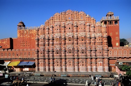Inde, état du Rajasthan, Jaipur, le Hawa Mahal ou palais des vents à l' intérieur du City Palace