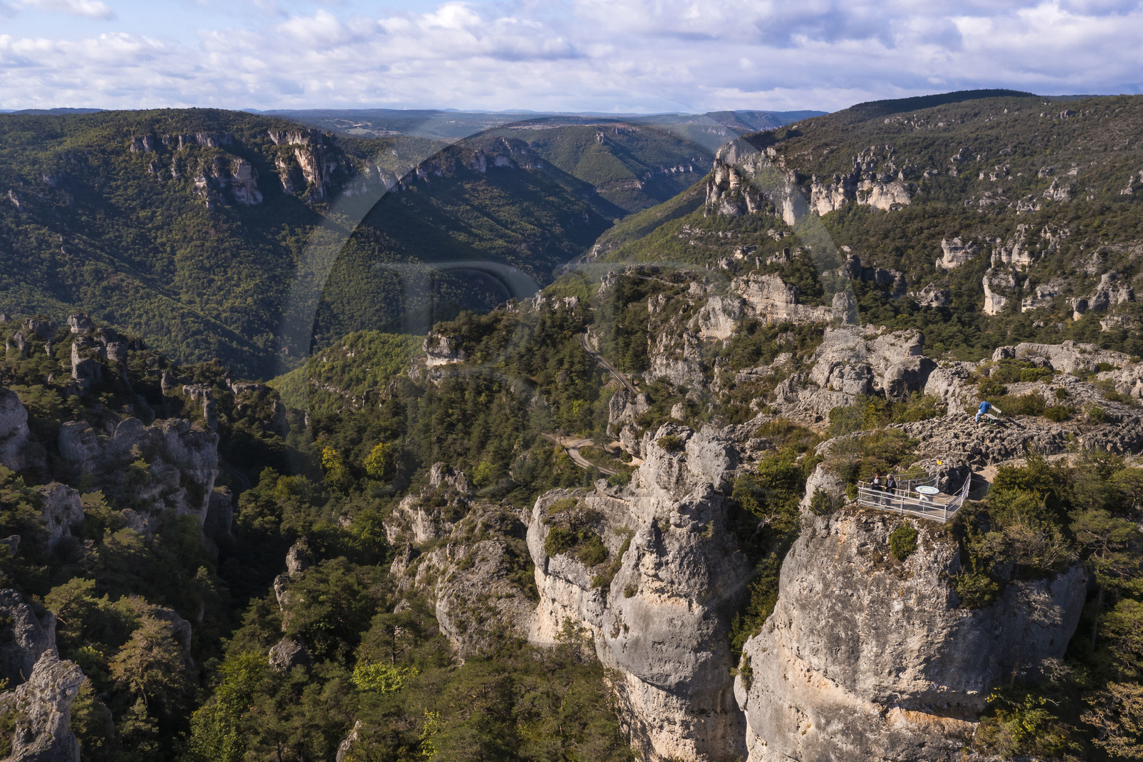 France, Aveyron, Causses and the Cevennes, cultural landscape of Mediterranean agro-pastoralism, listed as World heritage by UNESCO, Causse Noir, La Roque Sainte Marguerite, chaos of Montpellier-le-Vieux, the Cité de Pierres (City of Stones) (aerial view)