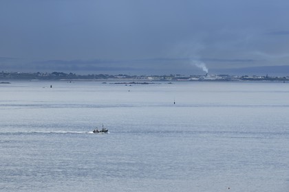 France, Finistère (29), Baie de Morlaix vue depuis la Pointe de Diben, le port de Roscoff en arrière plan