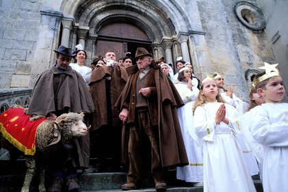 France, Bouches du Rhone, Les Baux de Provence village, labelled Les Plus Beaux Villages de France (The Most Beautiful Villages of France), Christmas celebrations, midnight mass