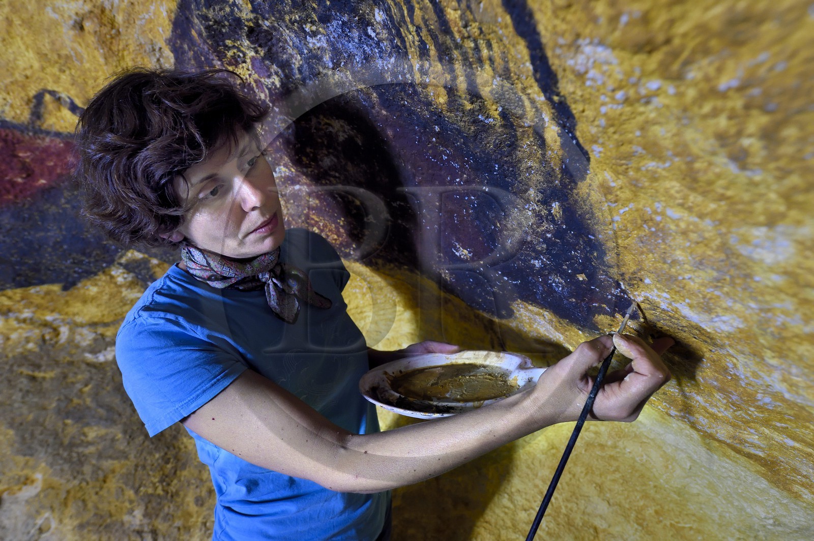 France, Dordogne (24), Montignac, l’Atelier des Fac-Similés du Périgord (AFSP) spécialisé dans la reproduction minérale de parois ornées de la préhistoire et en charge de la reconstitution fidèle des parois de la grotte de Lascaux, reproductions des peintures, mention obligatoire Atelier des Fac-Similés du Périgord