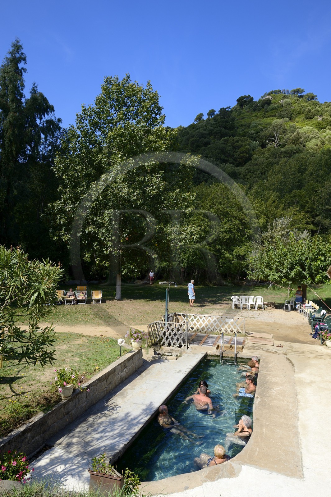 France, Corse du Sud, Sartene region, Sainte-Lucie-de-Tallano, hot springs of Caldane baths, sulphurous water springs at 38 ° C in a small pond