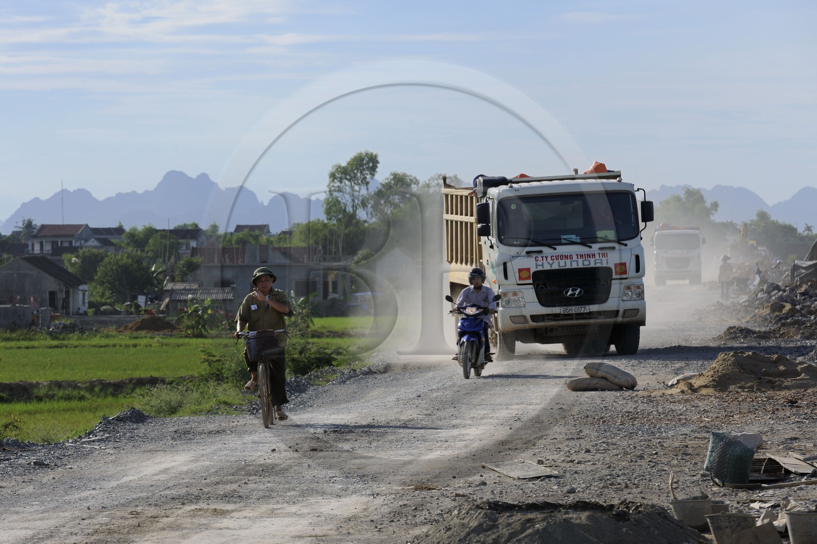 Vietnam, Ninh Binh province, construction site on a new dike