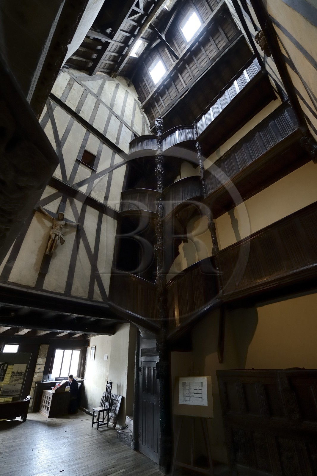 France, Finistere, Morlaix museum, 15th century half-timbered house with interior bridges called Maison a lanterne or Maison a pondalez, duchesse Anne (Reine Anne) House