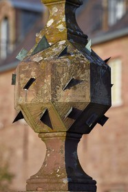 France, Bas Rhin, Mont Saint Odile, Mont Sainte-Odile Abbey also known as Hohenburg Abbey, the geographical sundial with 24 faces from the 18th century