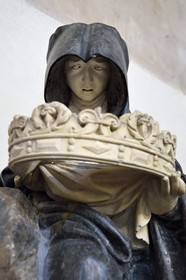 France, Meurthe-et-Moselle, Nancy, Palais Ducal (the Duke of Lorraine's Palace) houses the Historical Museum of Lorraine, Cordeliers Church, recumbent statue of the Duchess Philippe de Gueldre (detail) by the sculptor Ligier Richier (XVIth century)
