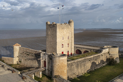 France, Charente-Maritime (17), Fouras, le fort de Fouras fortifié par Vauban en 1672, le Fort Enet et l'Ile d'Aix en arrière plan (vue aérienne)