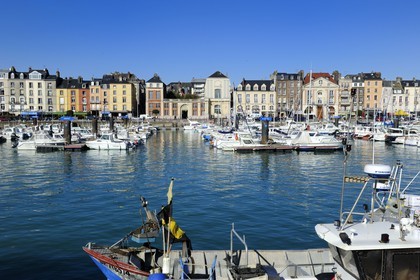 France, Seine-Maritime, Dieppe, the harbour and the Quai Henri IV, the former  Collège des Oratoriens in the middle