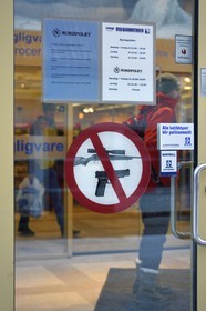 Norway, Svalbard, Spitzbergen, Longyearbyen, the Svalbard supermarket in main street where it is forbidden to enter with a weapon