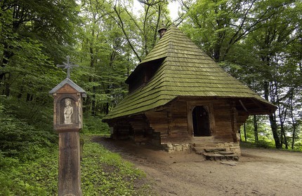 Poland, Sub-Carpathia, ethnographic park of Sanok (ecomuseum), wooden orthodox church of 1750 from the area of Bojkowie, listed as World Heritage by UNESCO
