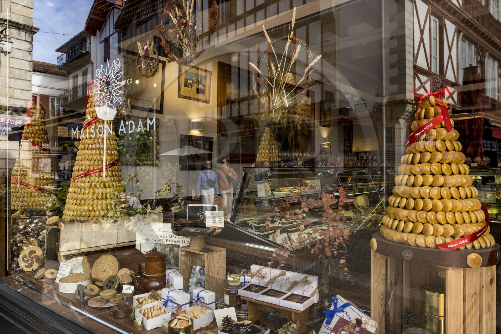 France, Pyrenees Atlantiques, Basque Country, Saint Jean de Luz, Place Louis XIV, Maison Adam window, macaroons and Basque cake specialties