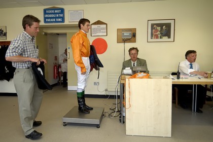 Republic of Ireland, County Meath, Ratoath, Fairyhouse racecourse, a jockey 's weight registration before the race