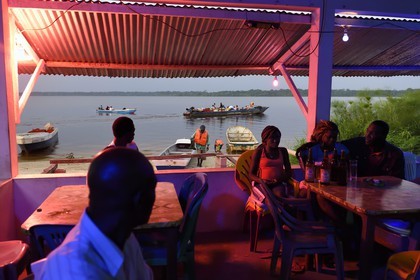 Gabon, Ogooue-Maritime Province, Omboue, a small town on the banks of the Fernan Vaz (Nkomi) lagoon, small coffee of the port