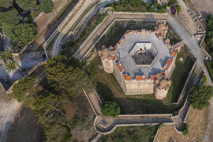 France, Var, Saint-Tropez, 16th century citadel which houses the maritime history museum (aerial view)