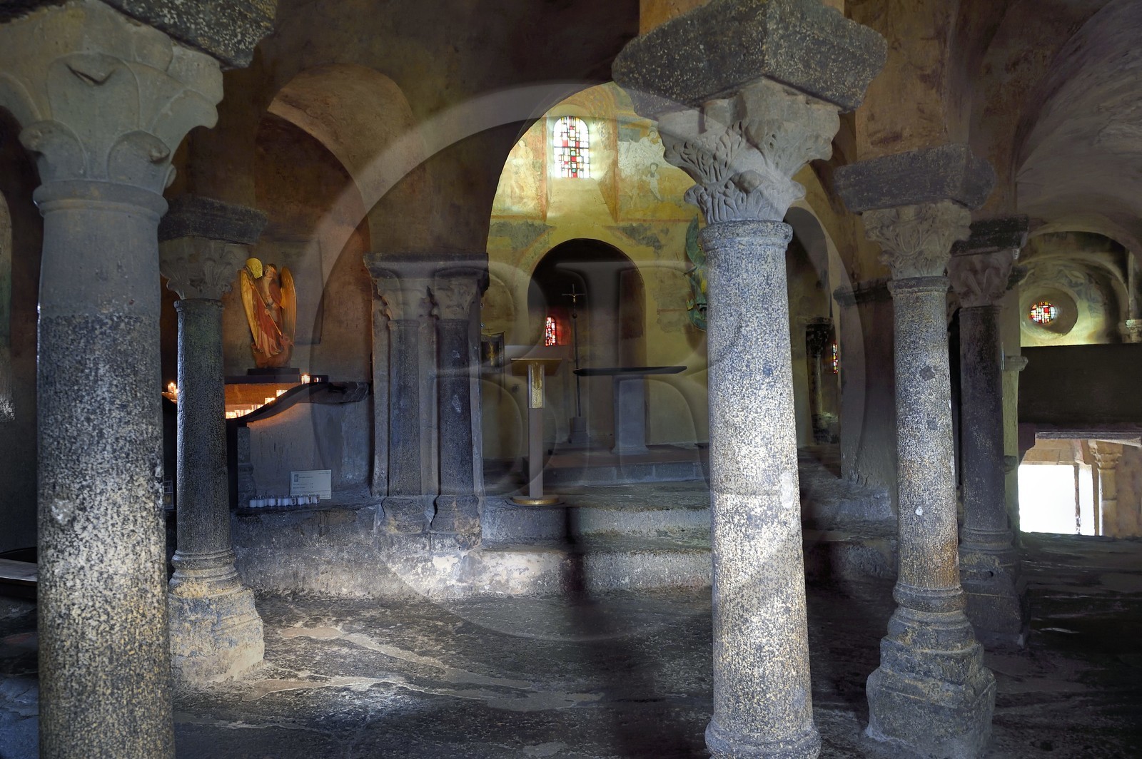 France, Haute Loire, Aiguilhe, a town bordering Puy-en-Velay, Routes of Santiago de Compostela in France listed as World heritage by UNESCO, the Saint-Michel d'Aiguilhe Chapel, view of the choir