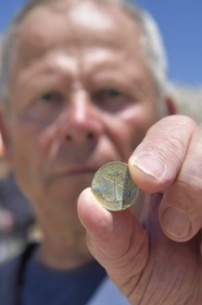France, Bouches du Rhone, Marseille, Calanques National Park, archipelago of Frioul islands, Ratonneau island, local coin of the owners of the quarry allowed minting their own money and valid only on the Frioul