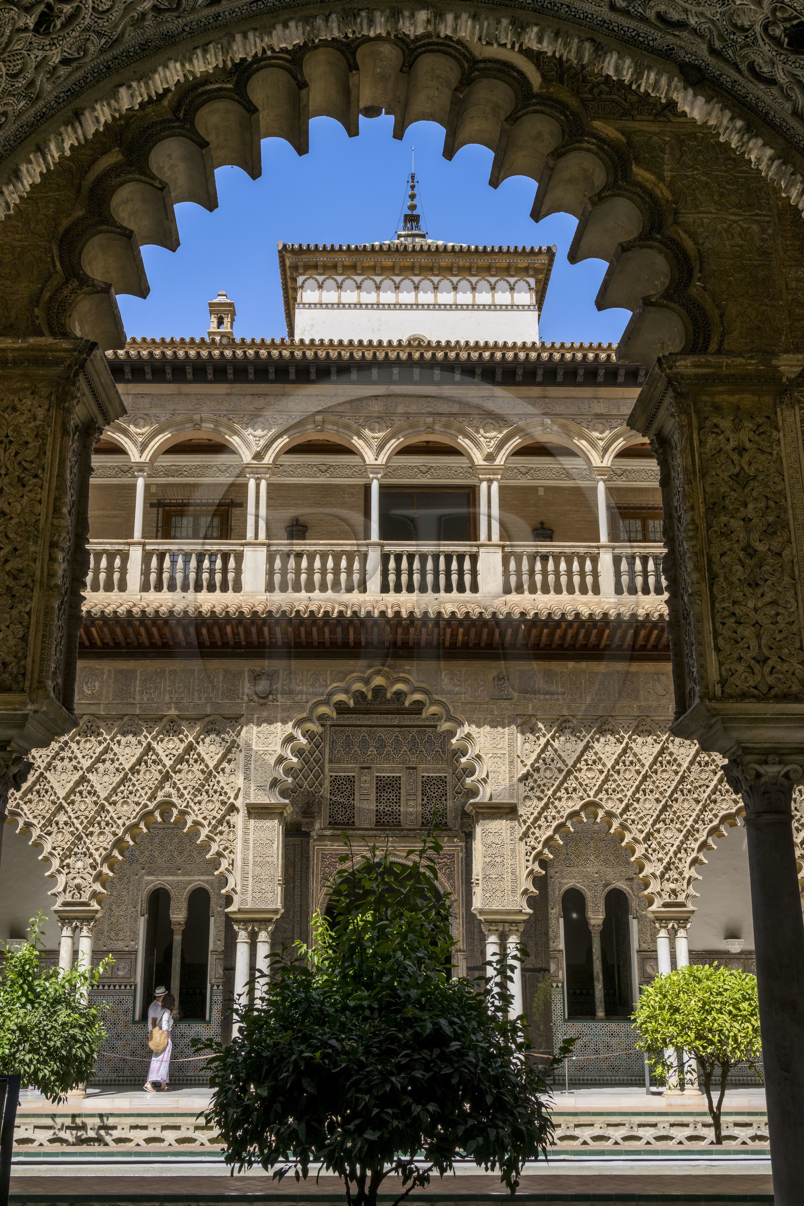 Espagne, Andalousie, Séville, Alcazar de Séville (Reales Alcazares de Sevilla), classé Patrimoine Mondial de l'UNESCO, Mudejar Palace or Palace of Pedro I, la Cour des Demoiselles (Patio de las Doncellas)