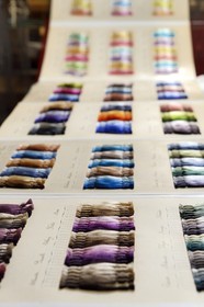 France, Rhone, Lyon, historical site listed as World Heritage by UNESCO, Vieux Lyon (Old Town), Saint George district, silk trade (Soierie) Saint-Georges, color chart for silk yarns of a dyer from 1902