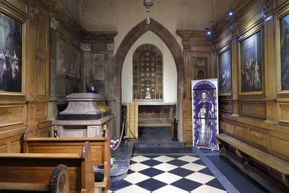 France, Bas Rhin, Mont Saint Odile, Mont Sainte-Odile Abbey also known as Hohenburg Abbey, Sainte-Odile chapel and tomb of the saint